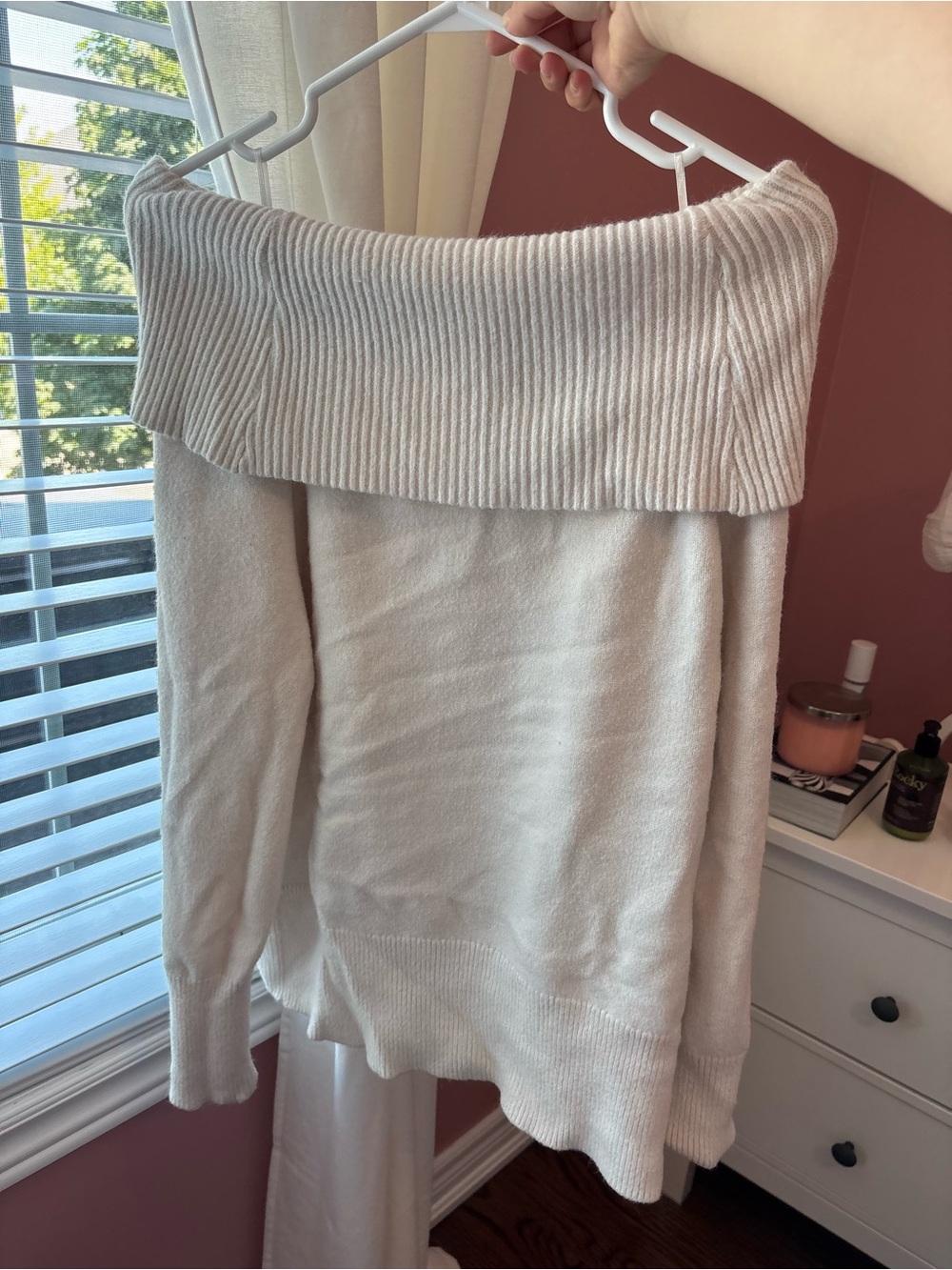 Women’s Off-the-Shoulder Foldover Sweater in Cream